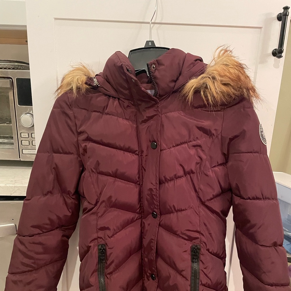 Madden Girl Burgundy Red Jacket with Faux Fur